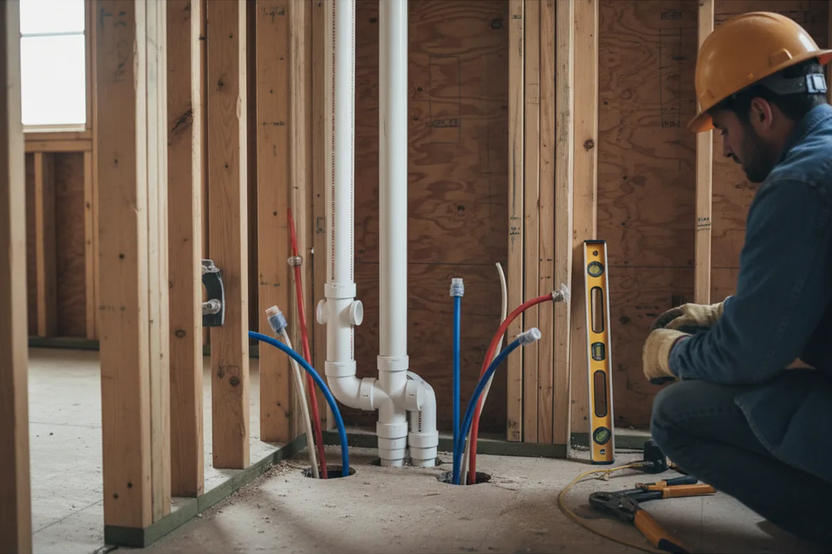 Drain and supply rough-in during Sump Pump Repair in Larchmont