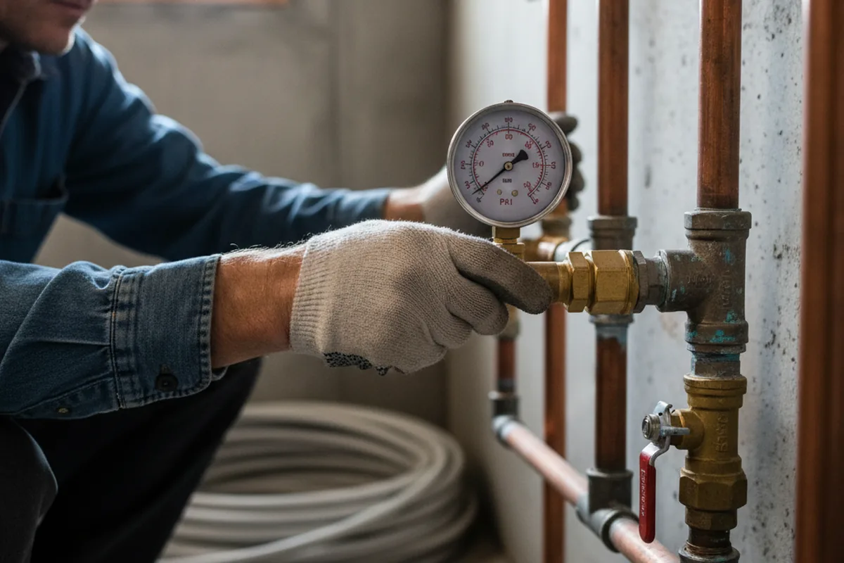 Pressure testing a repaired line during Water Line Repair in Larchmont